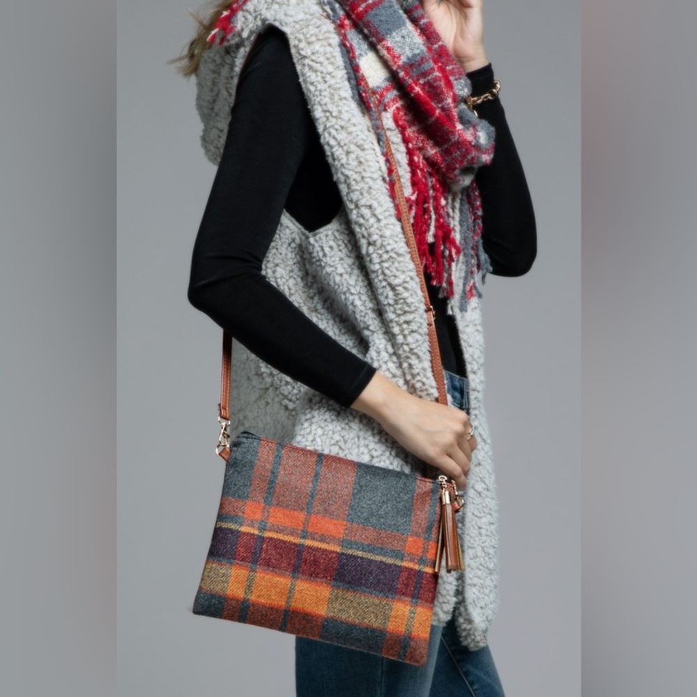 Rust Plaid Crossbody Bag - Picture 1 of 12